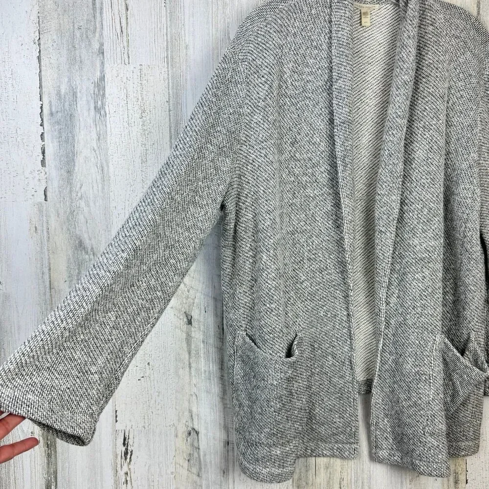 EILEEN FISHER Cardigan Medium Organic Cotton Shawl Collar Open Front Gray